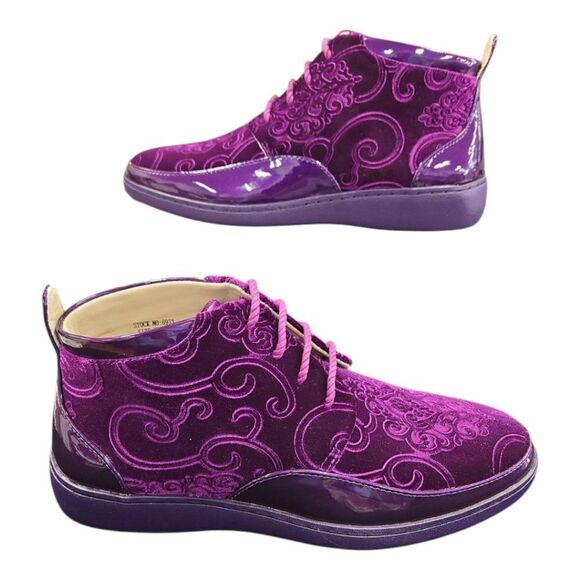 BROOKLYN MEN\'S PURPLE MID TOPS WITH PAISLEY SUEDE BY GLOBE FOOTWEAR. 6933